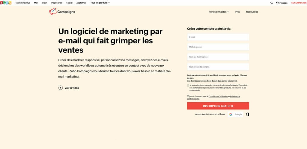 zoho campaigns email marketing gratuit